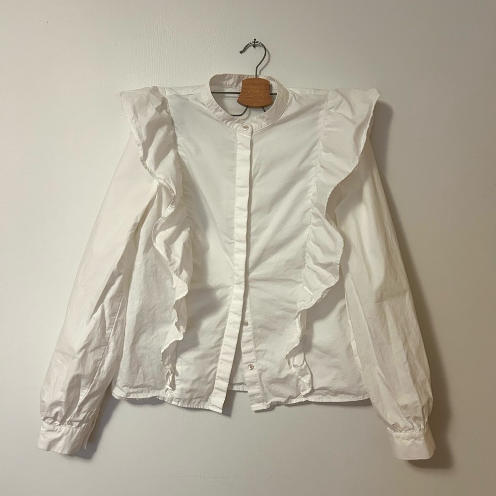 Wilfred Ruffled White Poplin Blouse M